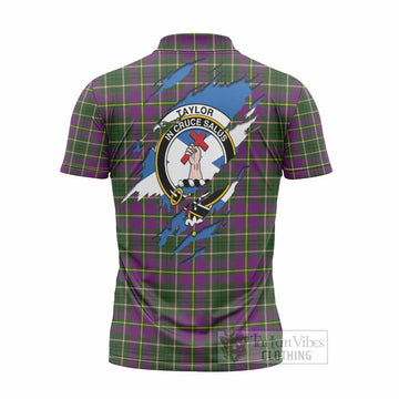 Taylor (Tailyour) Clan Crest In Me Tartan Zipper Polo Shirt Scotland Flag Style