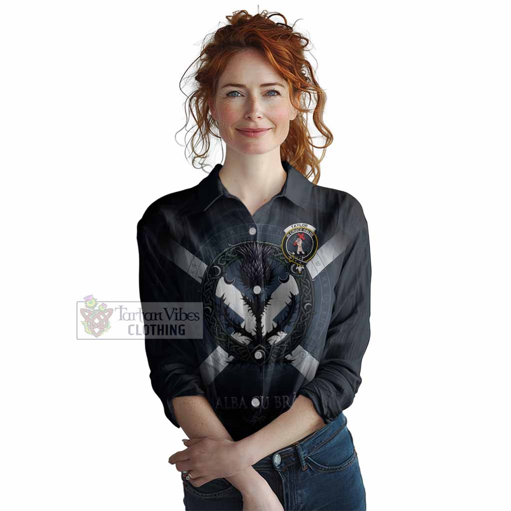 Taylor (Tailyour) Clan Crest Women Casual Shirt with Celtic Knot Thistle and Saltire