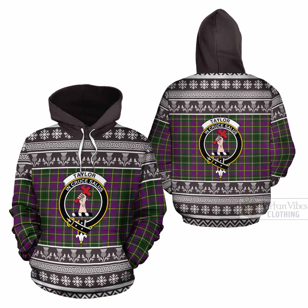 Taylor (Tailyour) Clan Tartan Christmas Cotton Hoodie with Family Crest - Tartan Vibes Clothing