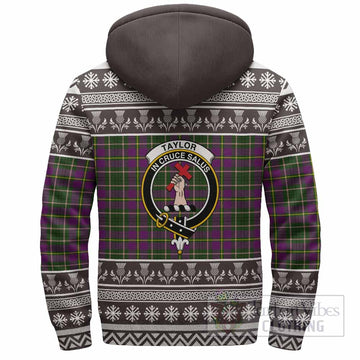 Taylor (Tailyour) Clan Tartan Christmas Fleece Hoodie with Family Crest