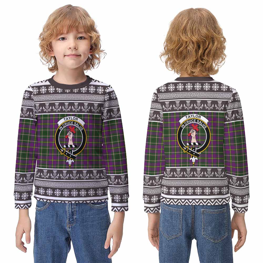 Taylor (Tailyour) Clan Tartan Christmas Kid Ugly Sweatshirt with Family Crest - Tartan Vibes Clothing