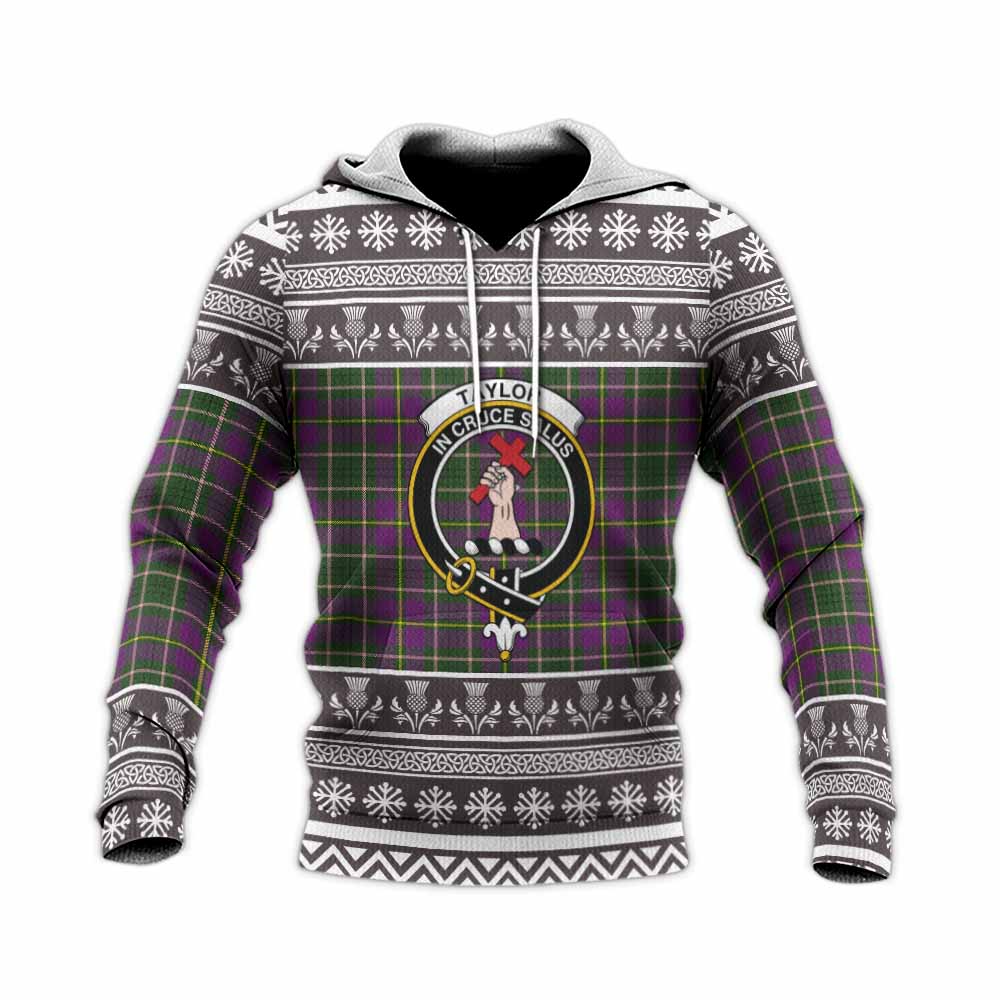 Taylor (Tailyour) Clan Tartan Christmas Knitted Hoodie with Family Crest - Tartan Vibes Clothing