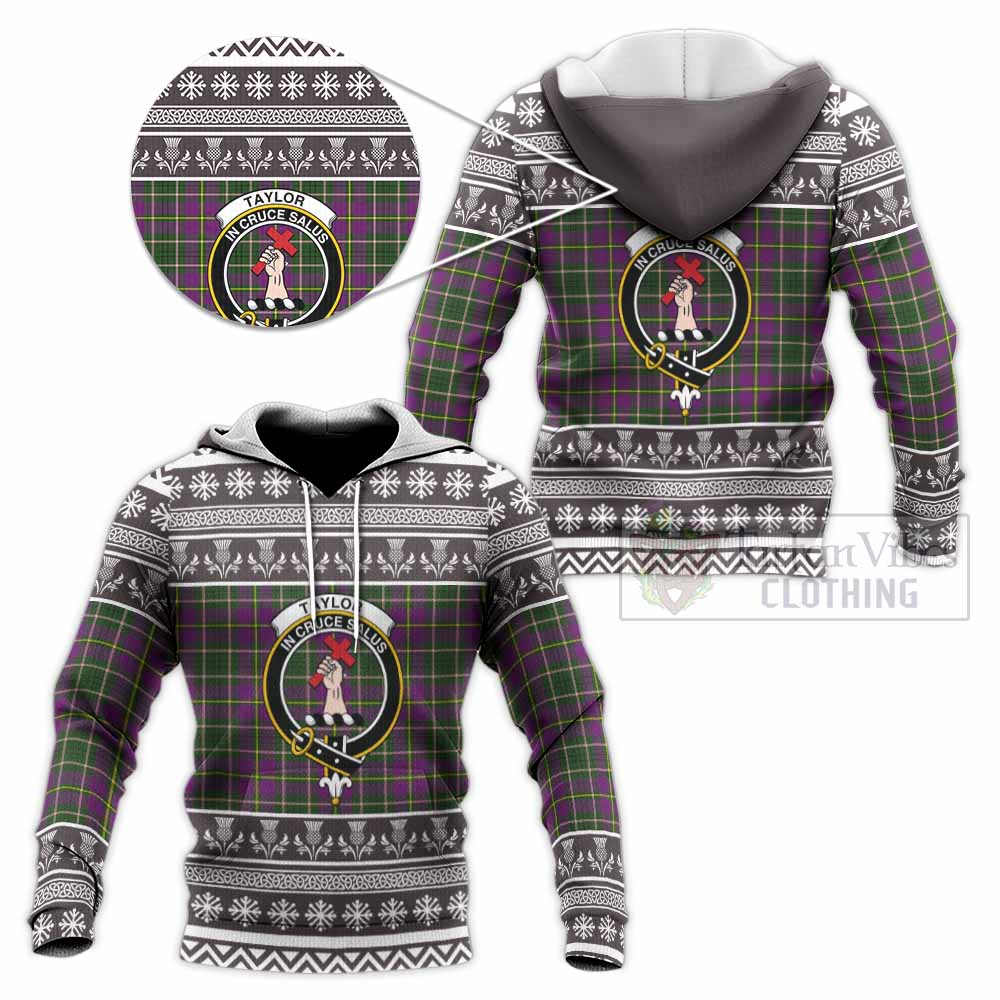Taylor (Tailyour) Clan Tartan Christmas Knitted Hoodie with Family Crest - Tartan Vibes Clothing