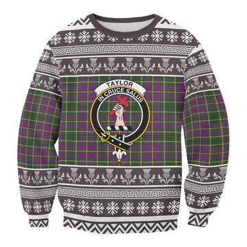 Taylor (Tailyour) Clan Tartan Christmas Sweatshirt with Family Crest