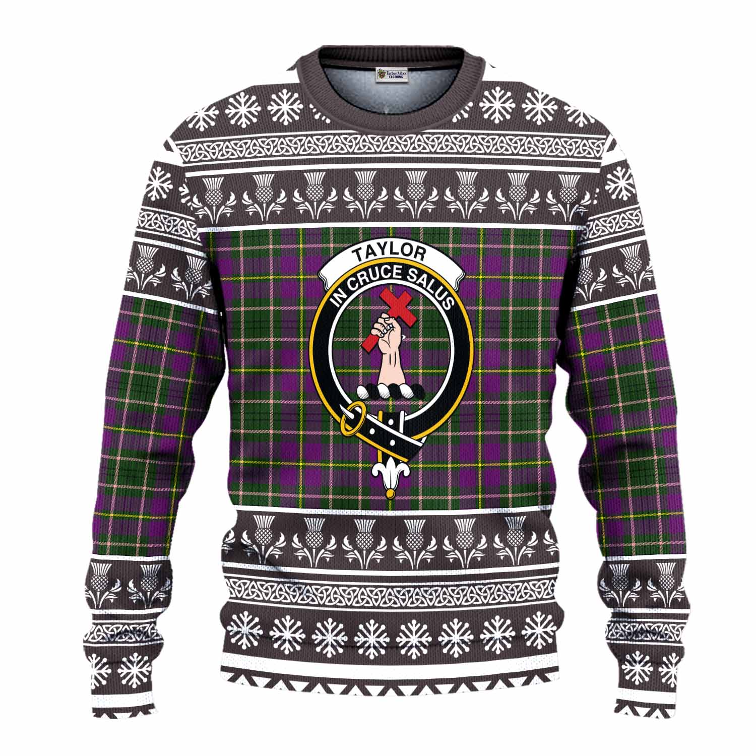 Taylor (Tailyour) Clan Tartan Christmas Ugly Sweater with Family Crest - Tartan Vibes Clothing