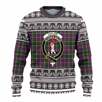 Taylor (Tailyour) Clan Tartan Christmas Ugly Sweater with Family Crest