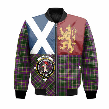 Taylor (Tailyour) Crest Tartan Bomber Jacket with Lion Rampant Saltire Style