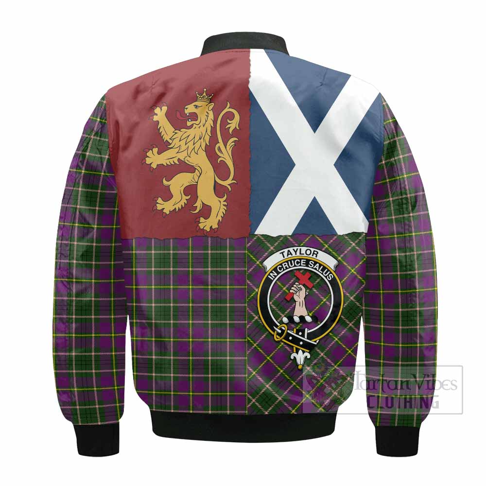 Taylor (Tailyour) Crest Tartan Bomber Jacket with Lion Rampant Saltire Style