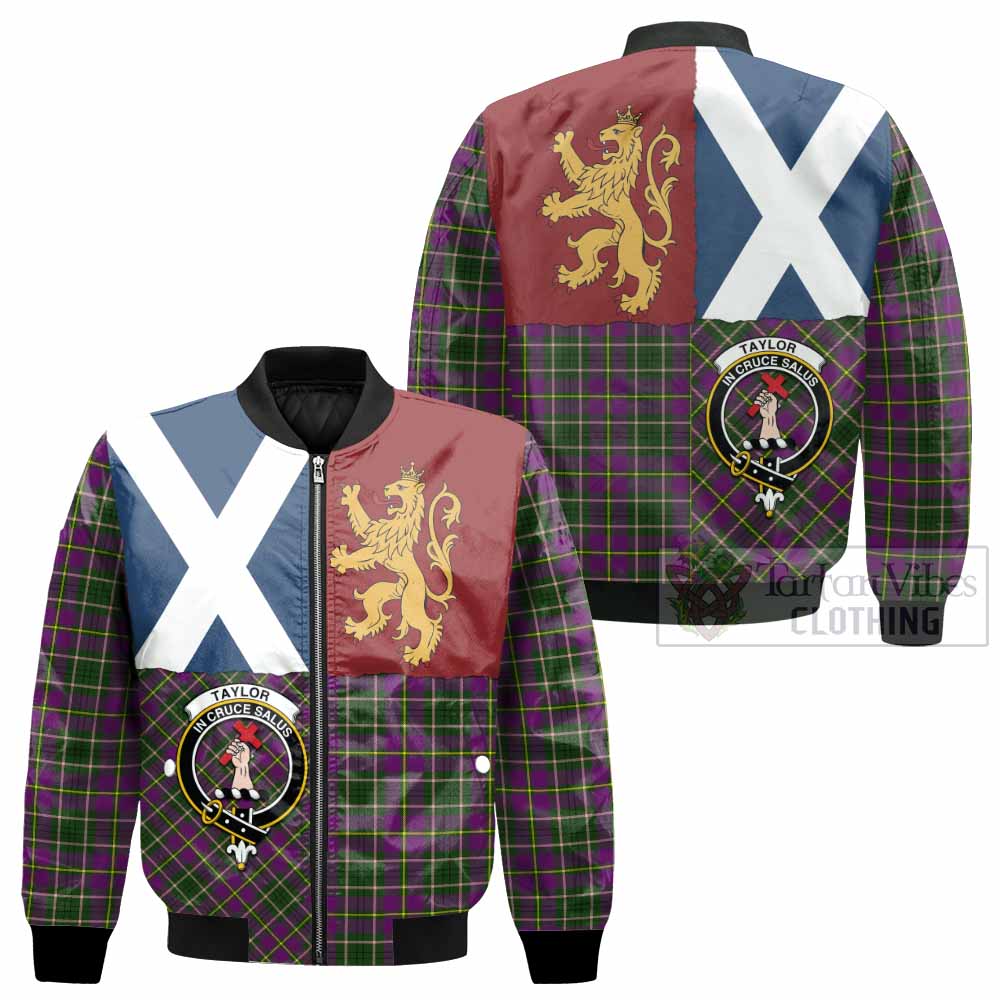 Taylor (Tailyour) Crest Tartan Bomber Jacket with Lion Rampant Saltire Style