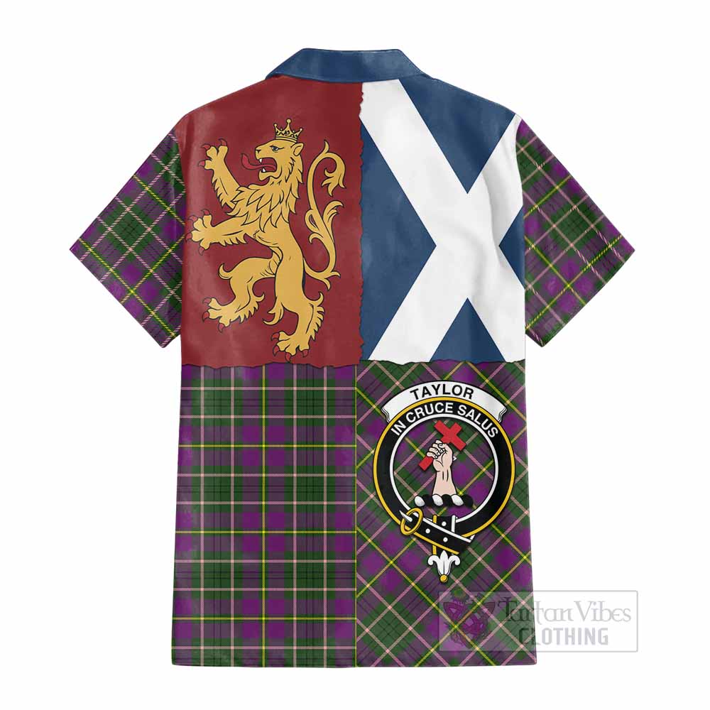 Taylor (Tailyour) Crest Tartan Cotton Hawaiian Shirt with Lion Rampant Saltire Style - Tartan Vibes Clothing