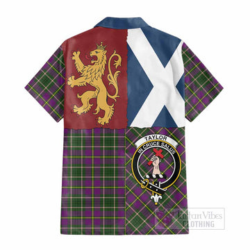 Taylor (Tailyour) Crest Tartan Cotton Hawaiian Shirt with Lion Rampant Saltire Style