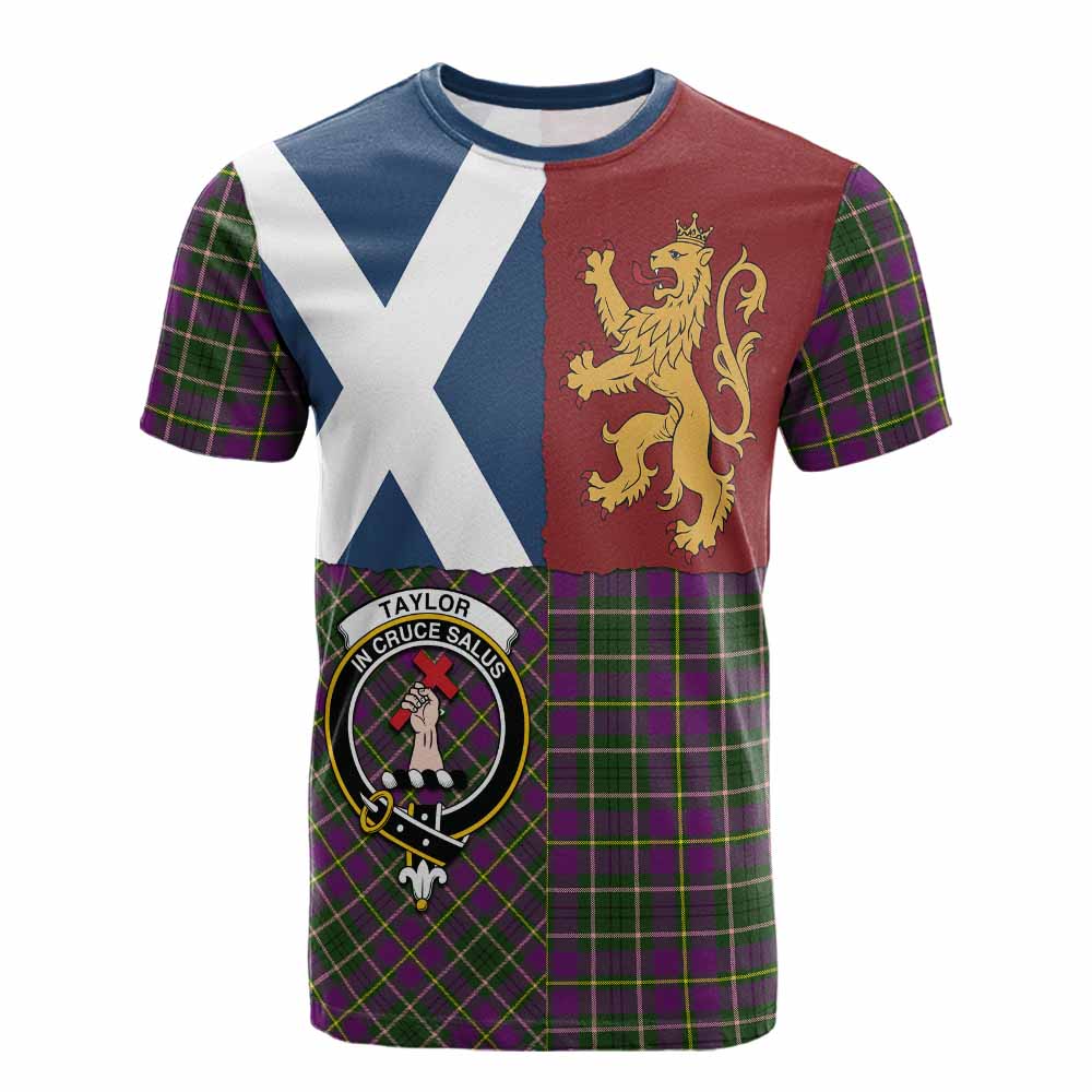 Taylor (Tailyour) Crest Tartan Cotton T-shirt with Lion Rampant Saltire Style - Tartan Vibes Clothing