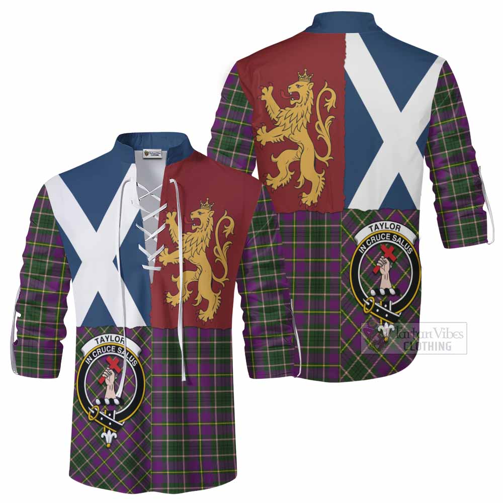 Taylor (Tailyour) Crest Tartan Ghillie Shirt with Lion Rampant Saltire Style - Tartan Vibes Clothing