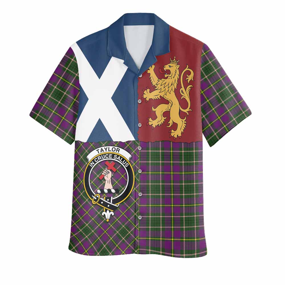 Taylor (Tailyour) Crest Tartan Hawaiian Shirt with Lion Rampant Saltire Style