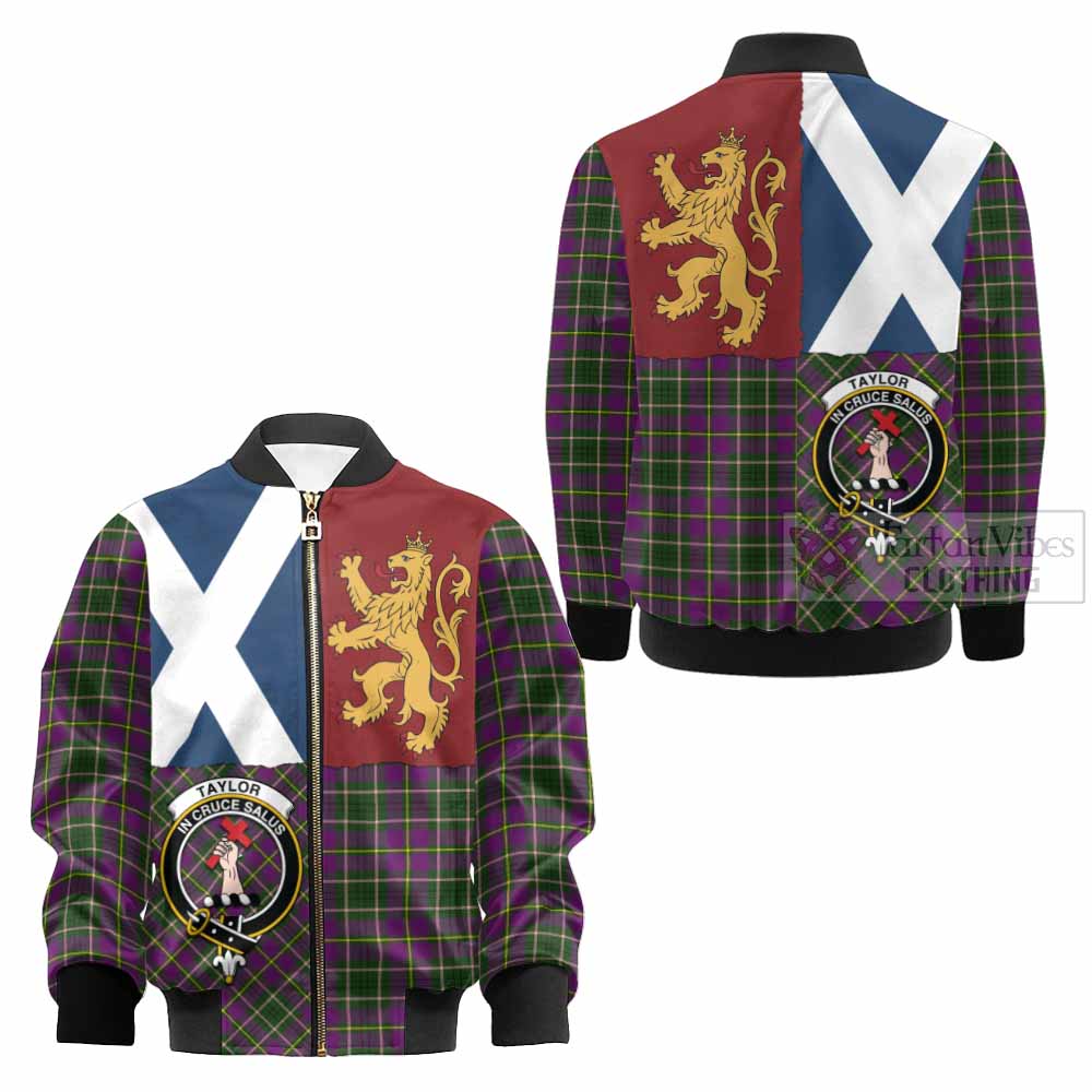 Taylor (Tailyour) Crest Tartan Kid Bomber Jacket with Lion Rampant Saltire Style - Tartan Vibes Clothing