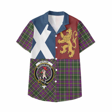 Taylor (Tailyour) Crest Tartan Kid Hawaiian Shirt with Lion Rampant Saltire Style