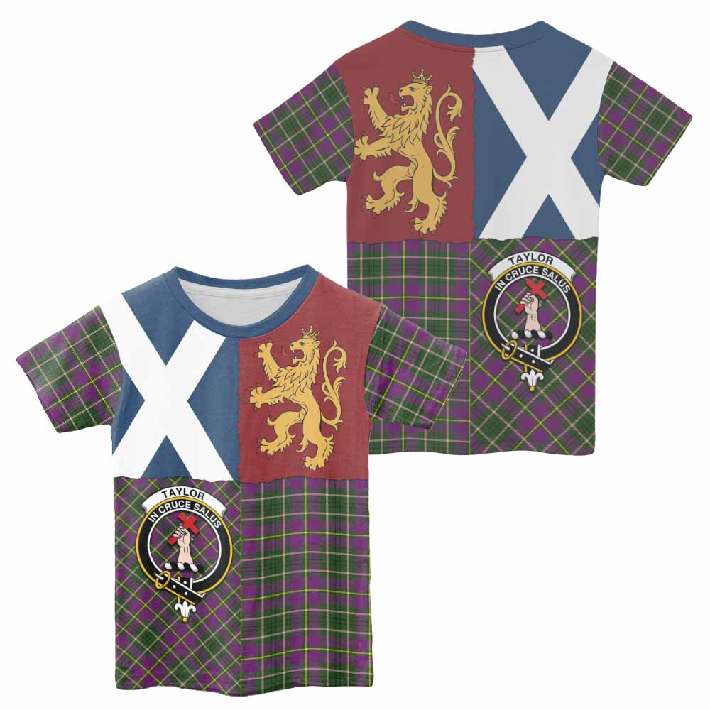 Taylor (Tailyour) Crest Tartan Kid T-shirt with Lion Rampant Saltire Style - Tartan Vibes Clothing