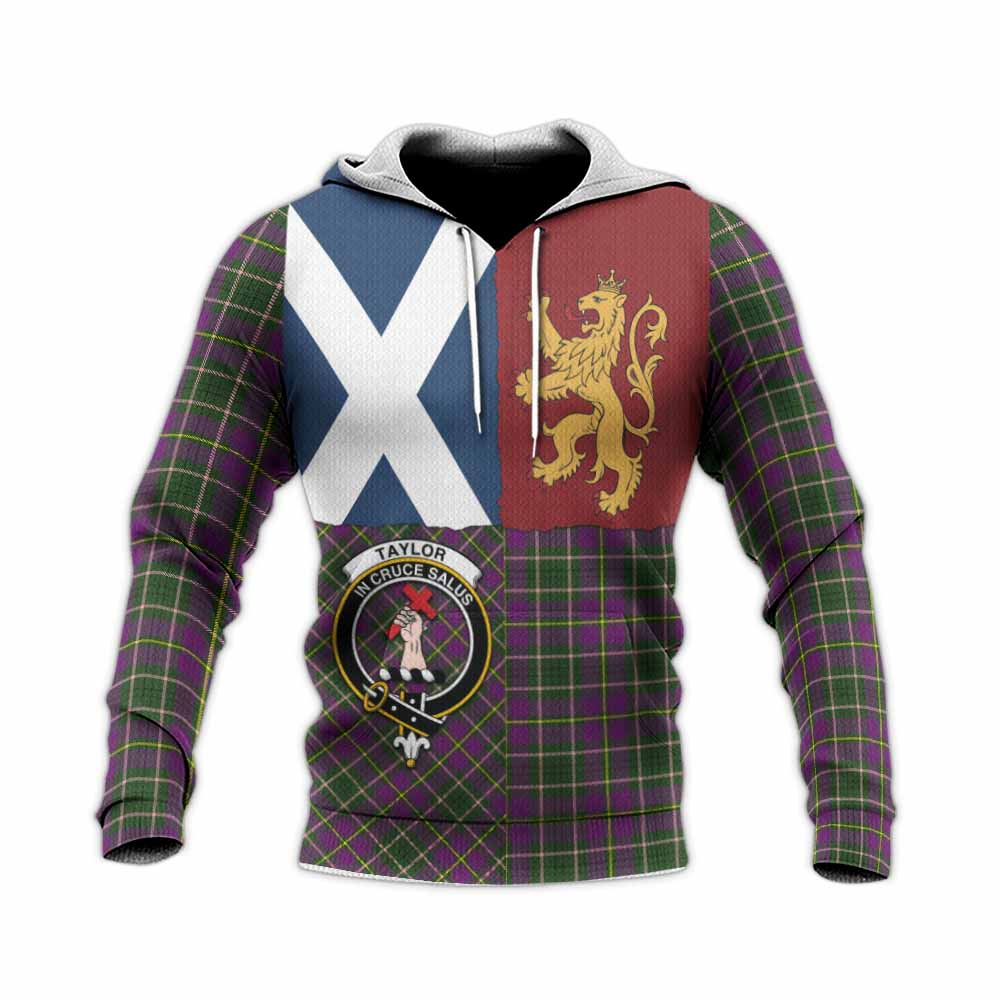 Taylor (Tailyour) Crest Tartan Knitted Hoodie with Lion Rampant Saltire Style