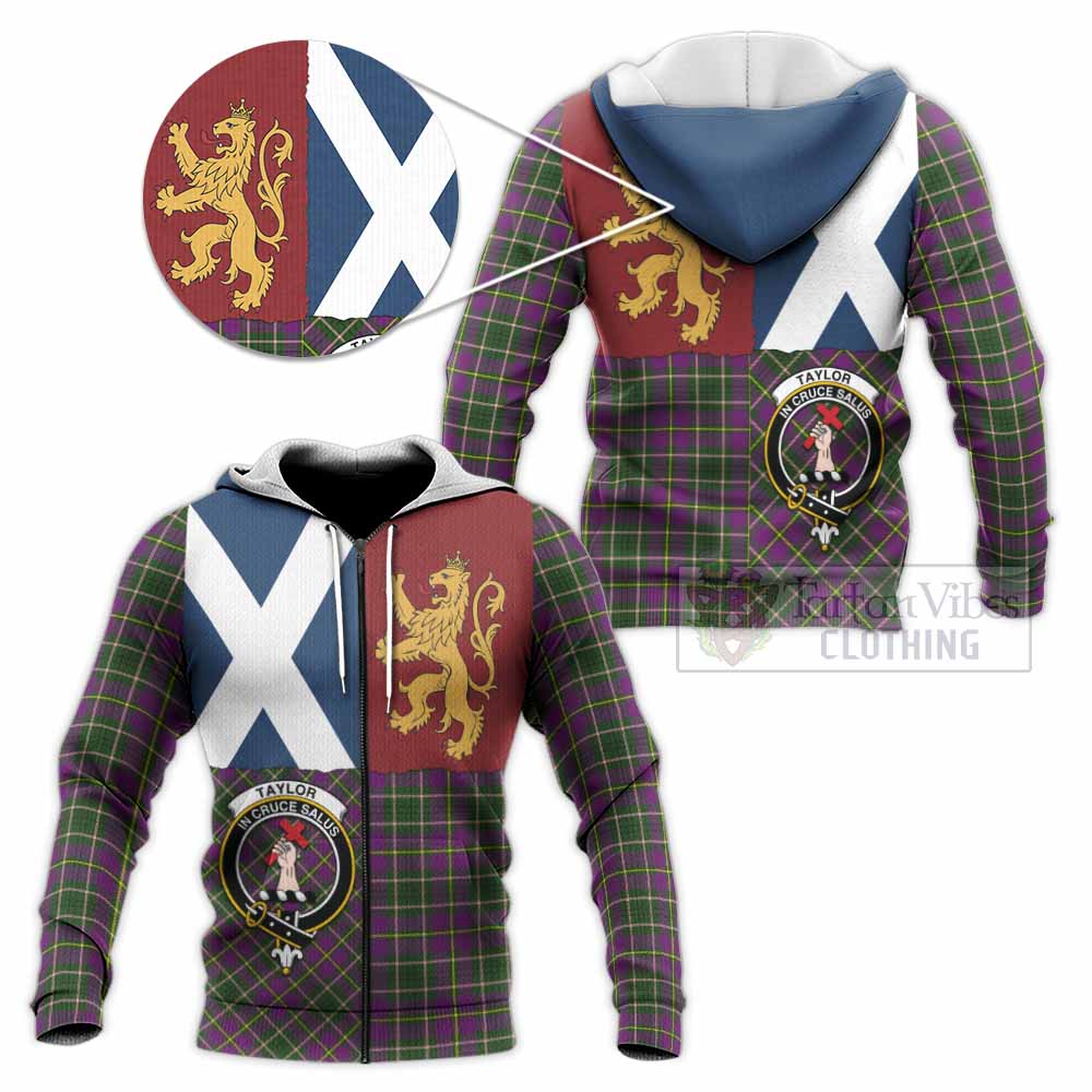 Taylor (Tailyour) Crest Tartan Knitted Hoodie with Lion Rampant Saltire Style