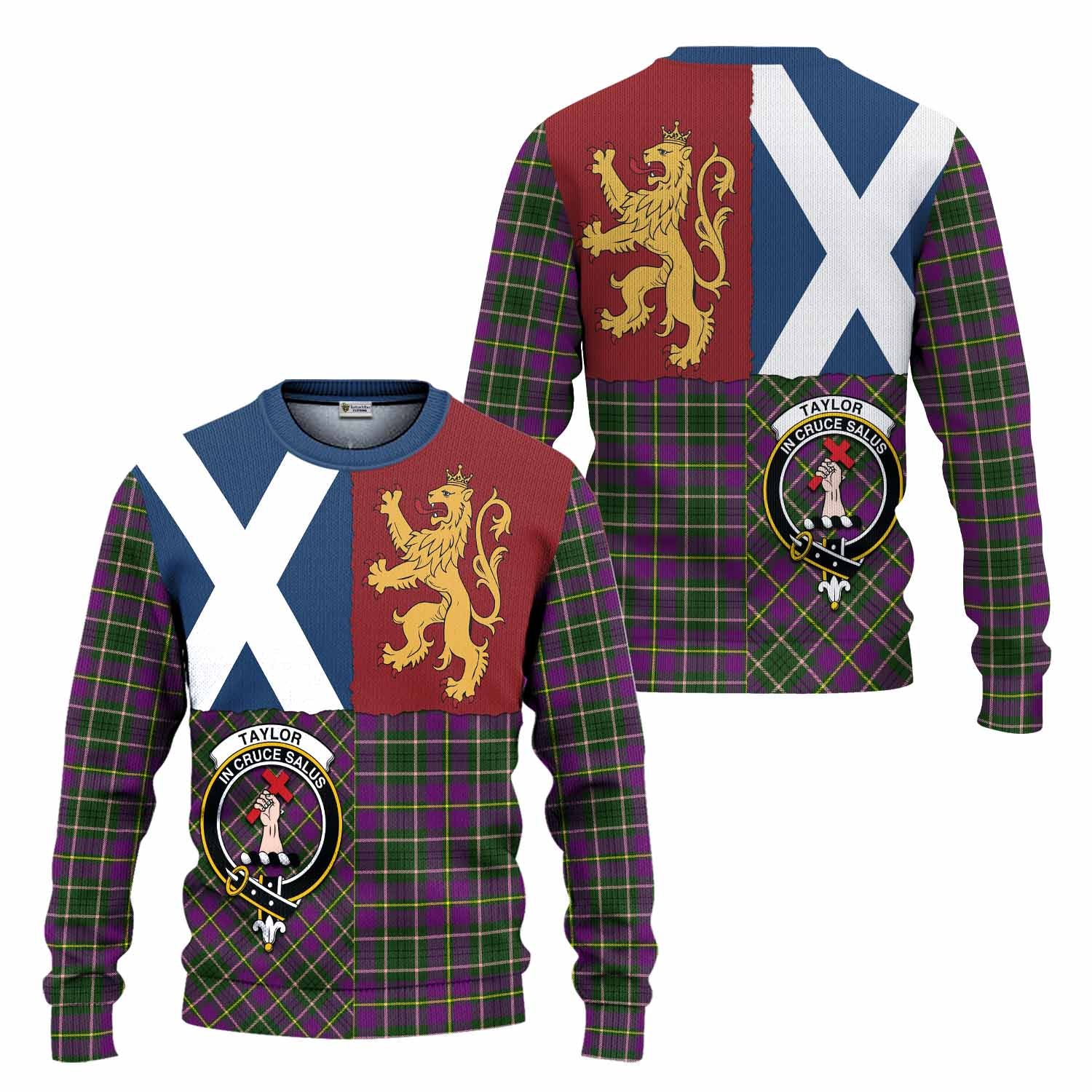 Taylor (Tailyour) Crest Tartan Knitted Sweater with Lion Rampant Saltire Style