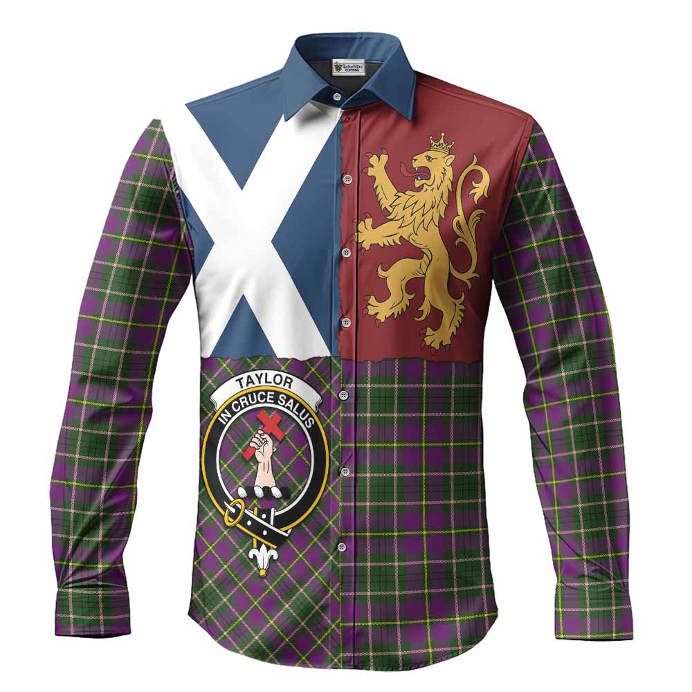 Taylor (Tailyour) Crest Tartan Long Sleeve Button Shirts with Lion Rampant Saltire Style