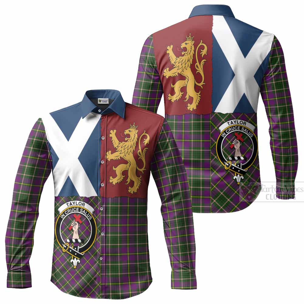 Taylor (Tailyour) Crest Tartan Long Sleeve Button Shirts with Lion Rampant Saltire Style