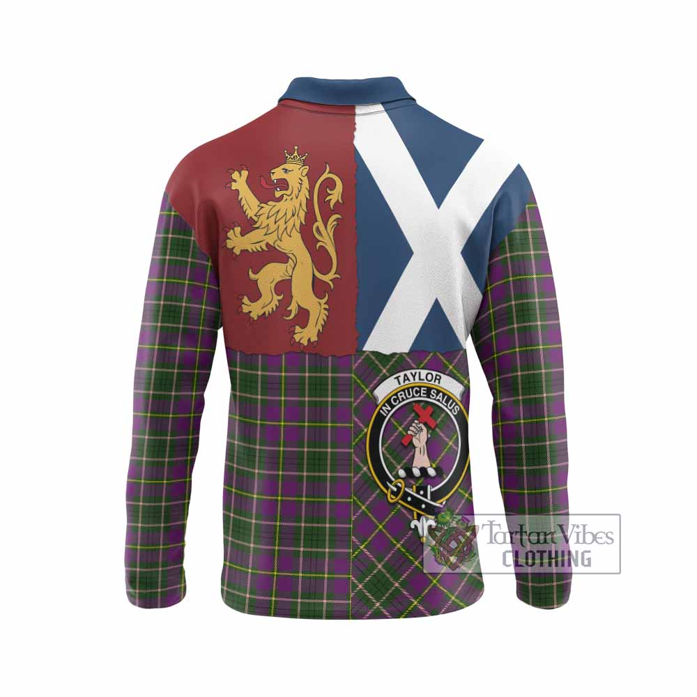 Taylor (Tailyour) Crest Tartan Long Sleeve Polo Shirt with Lion Rampant Saltire Style