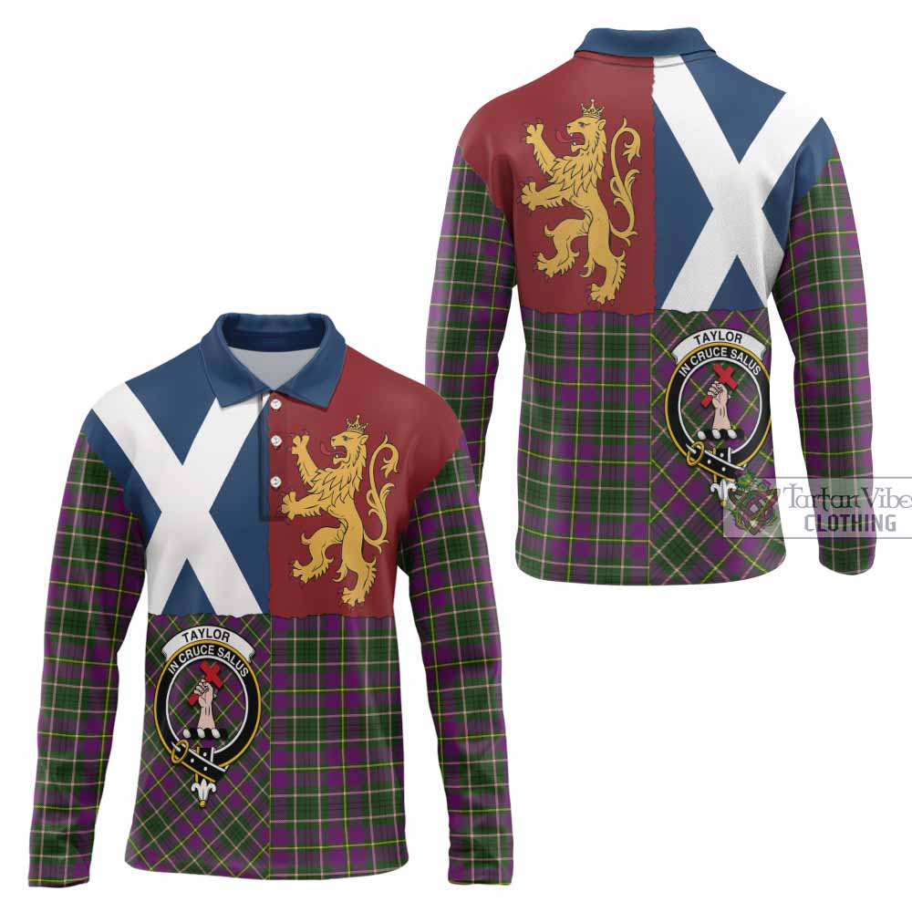Taylor (Tailyour) Crest Tartan Long Sleeve Polo Shirt with Lion Rampant Saltire Style