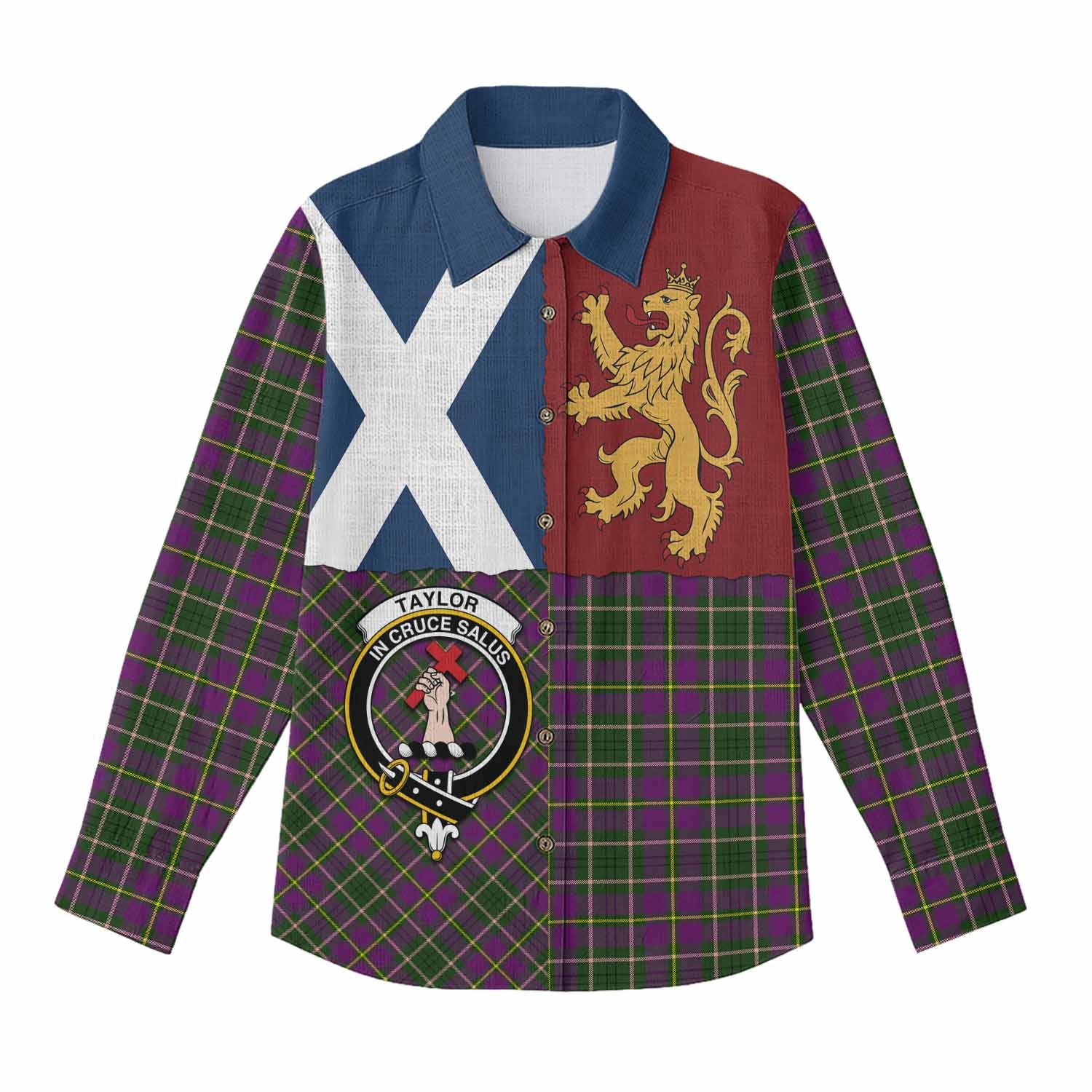 Taylor (Tailyour) Crest Tartan Women Casual Shirt with Lion Rampant Saltire Style