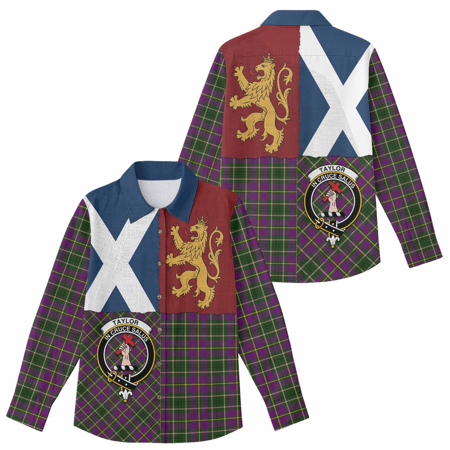 Taylor (Tailyour) Crest Tartan Women Casual Shirt with Lion Rampant Saltire Style