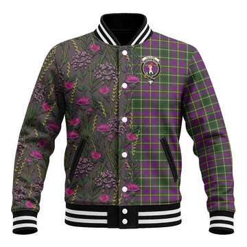 Taylor (Tailyour) Family Crest Tartan Baseball Jacket Scottish Thistle Flower Pattern Half Style - Tartan Vibes Clothing
