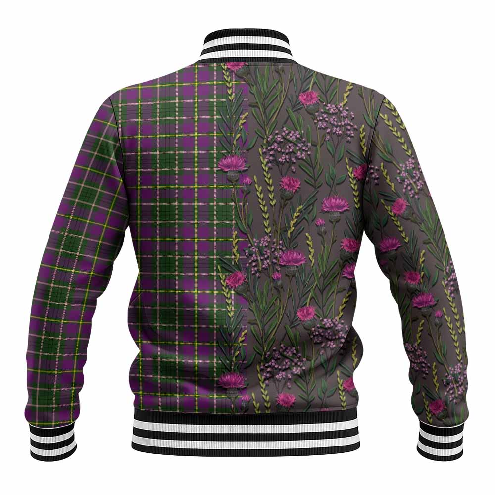 Taylor (Tailyour) Family Crest Tartan Baseball Jacket Scottish Thistle Flower Pattern Half Style - Tartan Vibes Clothing