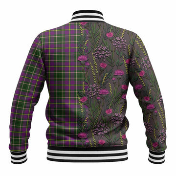 Taylor (Tailyour) Family Crest Tartan Baseball Jacket Scottish Thistle Flower Pattern Half Style - Tartan Vibes Clothing