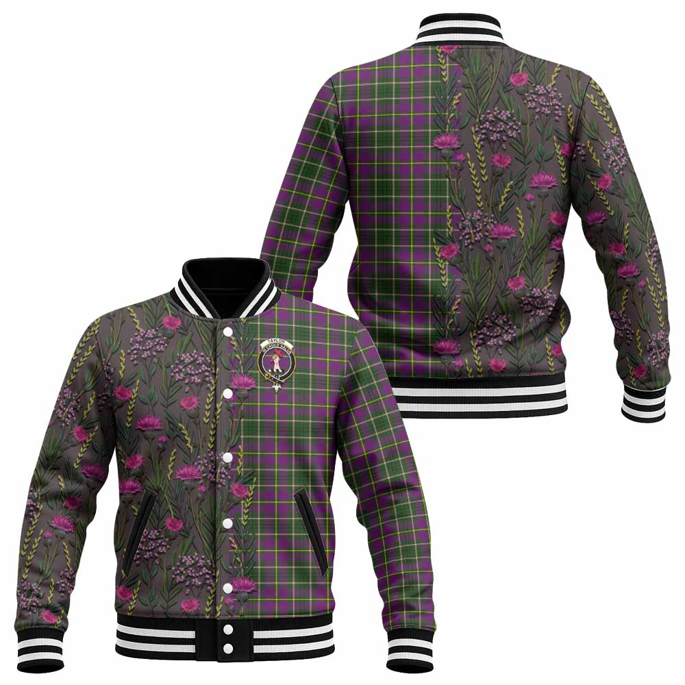 Taylor (Tailyour) Family Crest Tartan Baseball Jacket Scottish Thistle Flower Pattern Half Style - Tartan Vibes Clothing