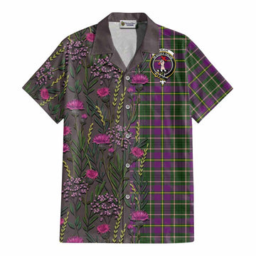 Taylor (Tailyour) Family Crest Tartan Cotton Hawaiian Shirt Scottish Thistle Flower Pattern Half Style - Tartan Vibes Clothing