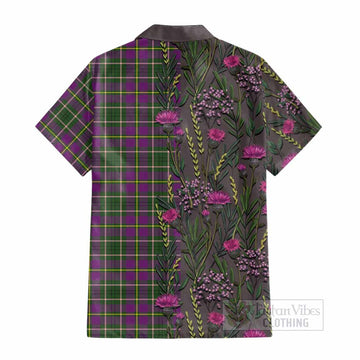 Taylor (Tailyour) Family Crest Tartan Cotton Hawaiian Shirt Scottish Thistle Flower Pattern Half Style - Tartan Vibes Clothing