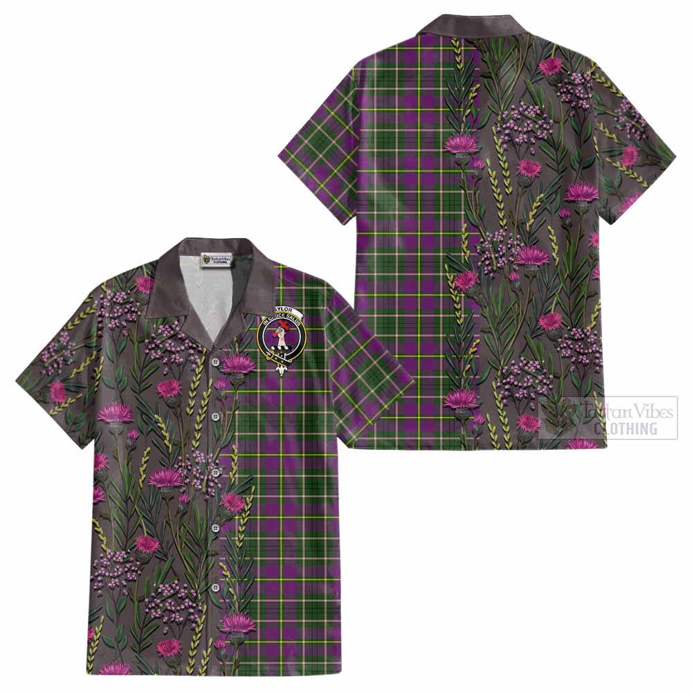 Taylor (Tailyour) Family Crest Tartan Cotton Hawaiian Shirt Scottish Thistle Flower Pattern Half Style - Tartan Vibes Clothing