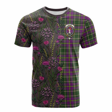 Taylor (Tailyour) Family Crest Tartan Cotton T-shirt Scottish Thistle Flower Pattern Half Style
