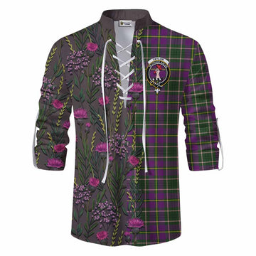 Taylor (Tailyour) Family Crest Tartan Ghillie Shirt Scottish Thistle Flower Pattern Half Style