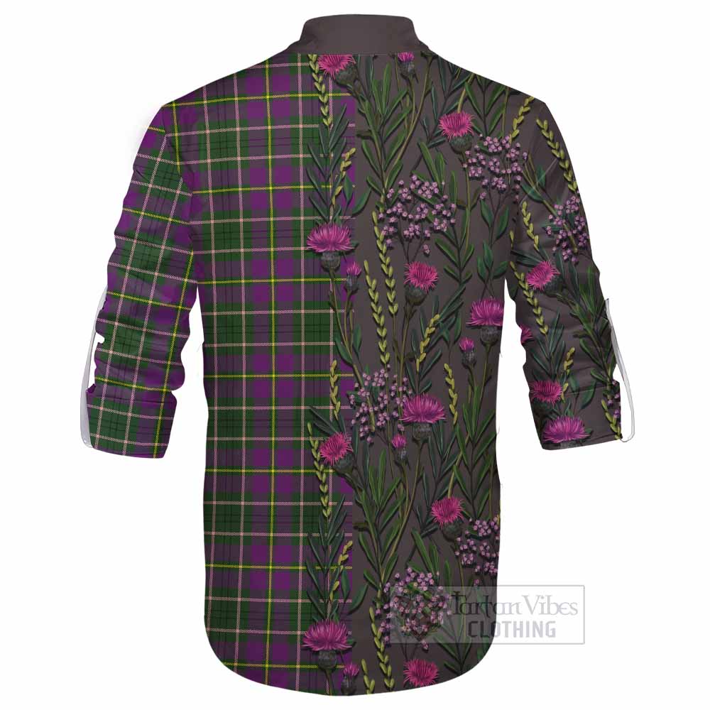 Taylor (Tailyour) Family Crest Tartan Ghillie Shirt Scottish Thistle Flower Pattern Half Style - Tartan Vibes Clothing