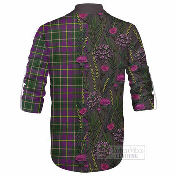Taylor (Tailyour) Family Crest Tartan Ghillie Shirt Scottish Thistle Flower Pattern Half Style