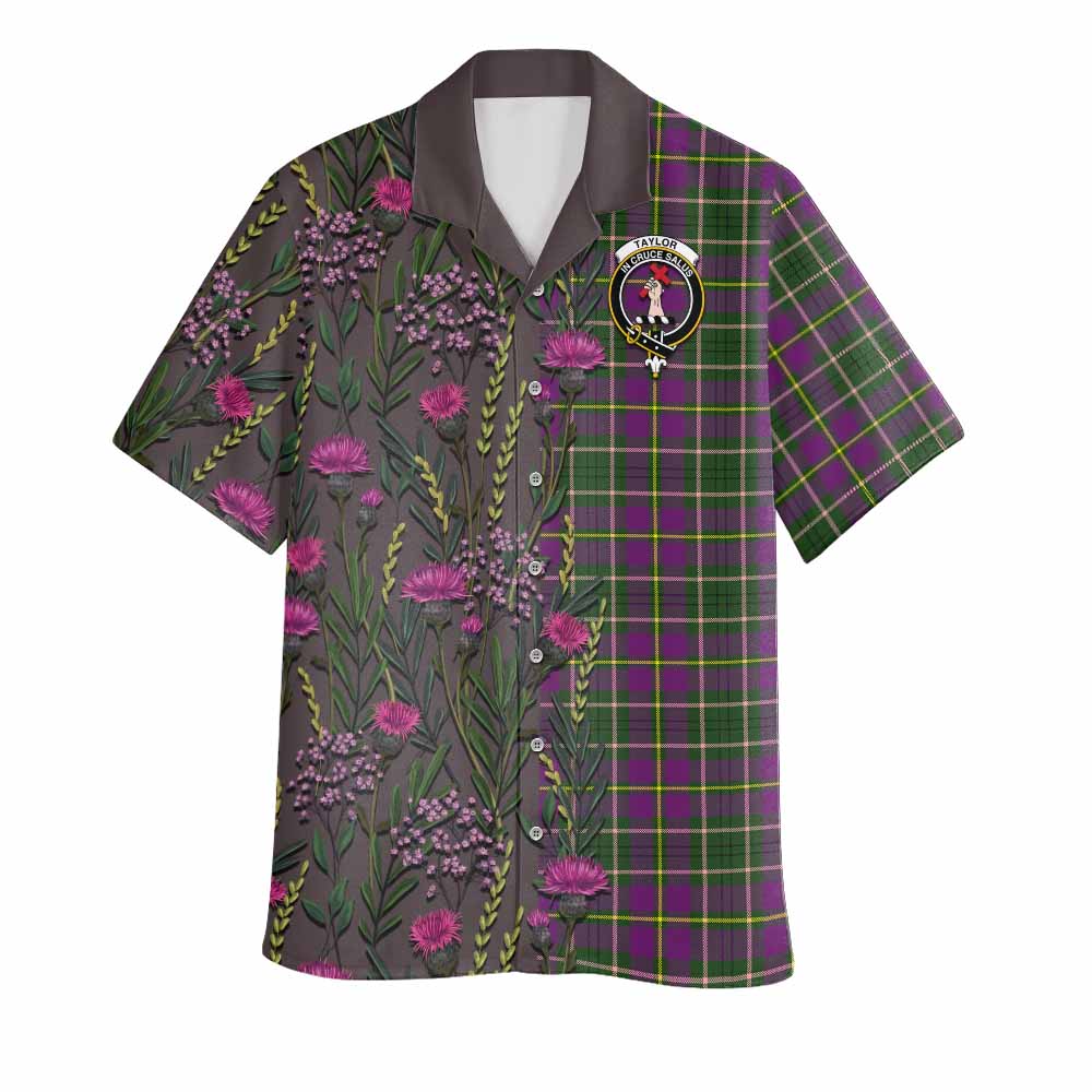 Taylor (Tailyour) Family Crest Tartan Hawaiian Shirt Scottish Thistle Flower Pattern Half Style - Tartan Vibes Clothing