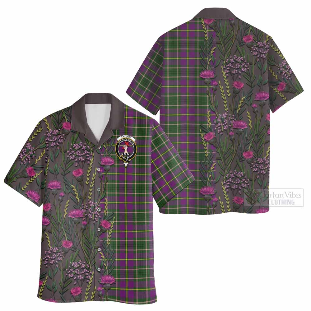 Taylor (Tailyour) Family Crest Tartan Hawaiian Shirt Scottish Thistle Flower Pattern Half Style - Tartan Vibes Clothing