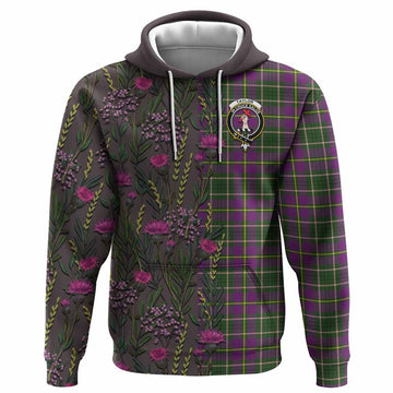 Taylor (Tailyour) Family Crest Tartan Hoodie Scottish Thistle Flower Pattern Half Style