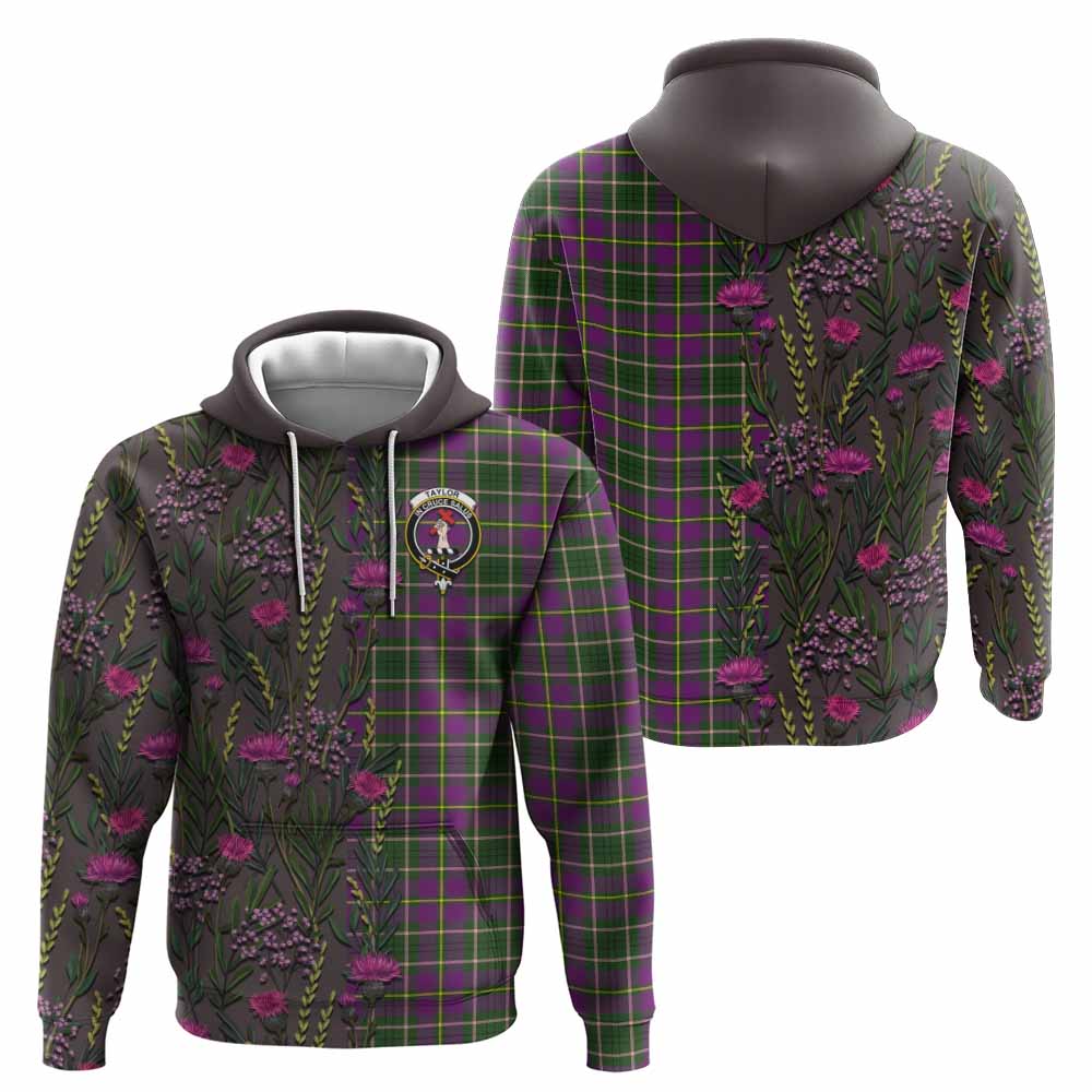 Taylor (Tailyour) Family Crest Tartan Hoodie Scottish Thistle Flower Pattern Half Style - Tartan Vibes Clothing