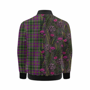 Taylor (Tailyour) Family Crest Tartan Kid Bomber Jacket Scottish Thistle Flower Pattern Half Style