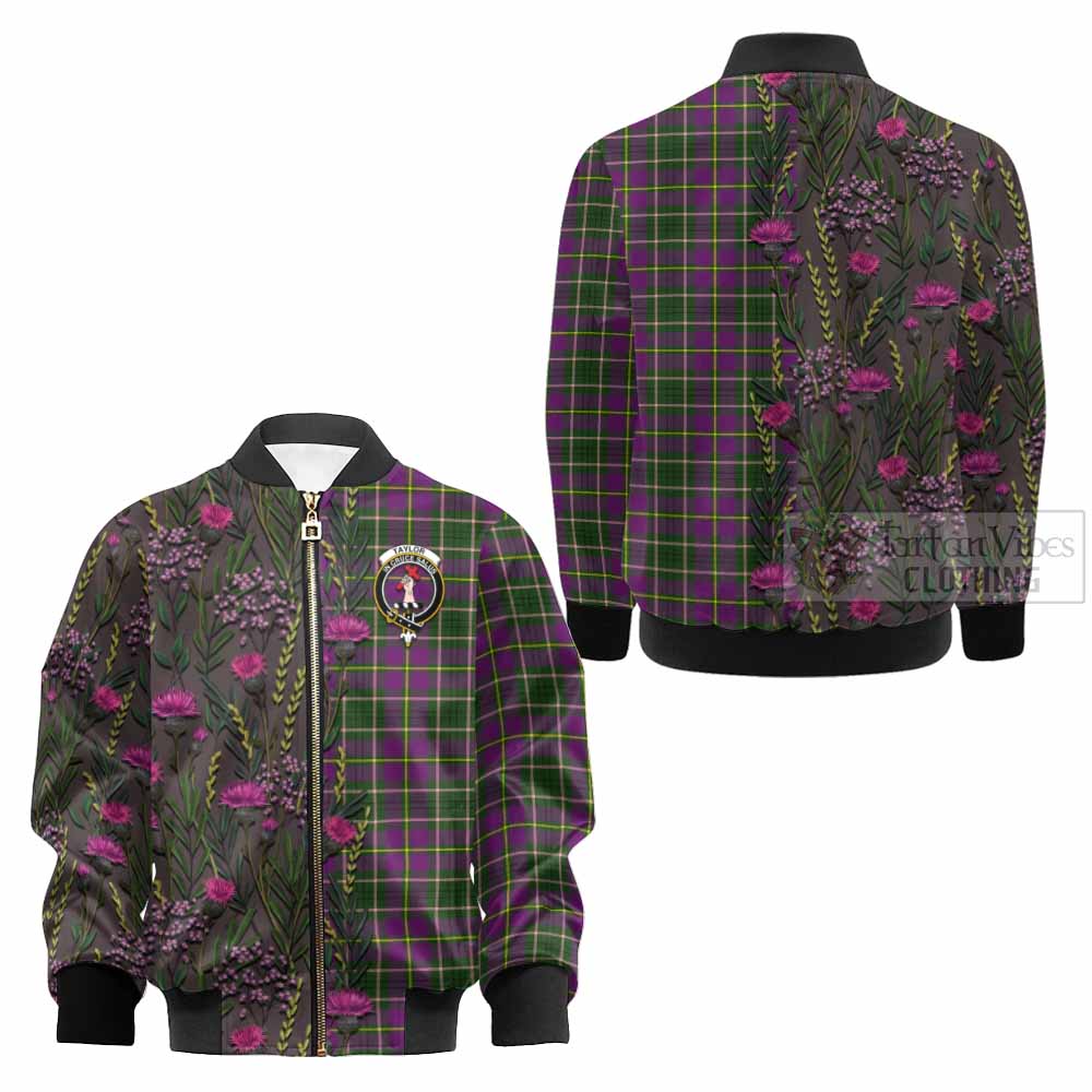 Taylor (Tailyour) Family Crest Tartan Kid Bomber Jacket Scottish Thistle Flower Pattern Half Style - Tartan Vibes Clothing