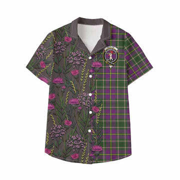 Taylor (Tailyour) Family Crest Tartan Kid Hawaiian Shirt Scottish Thistle Flower Pattern Half Style
