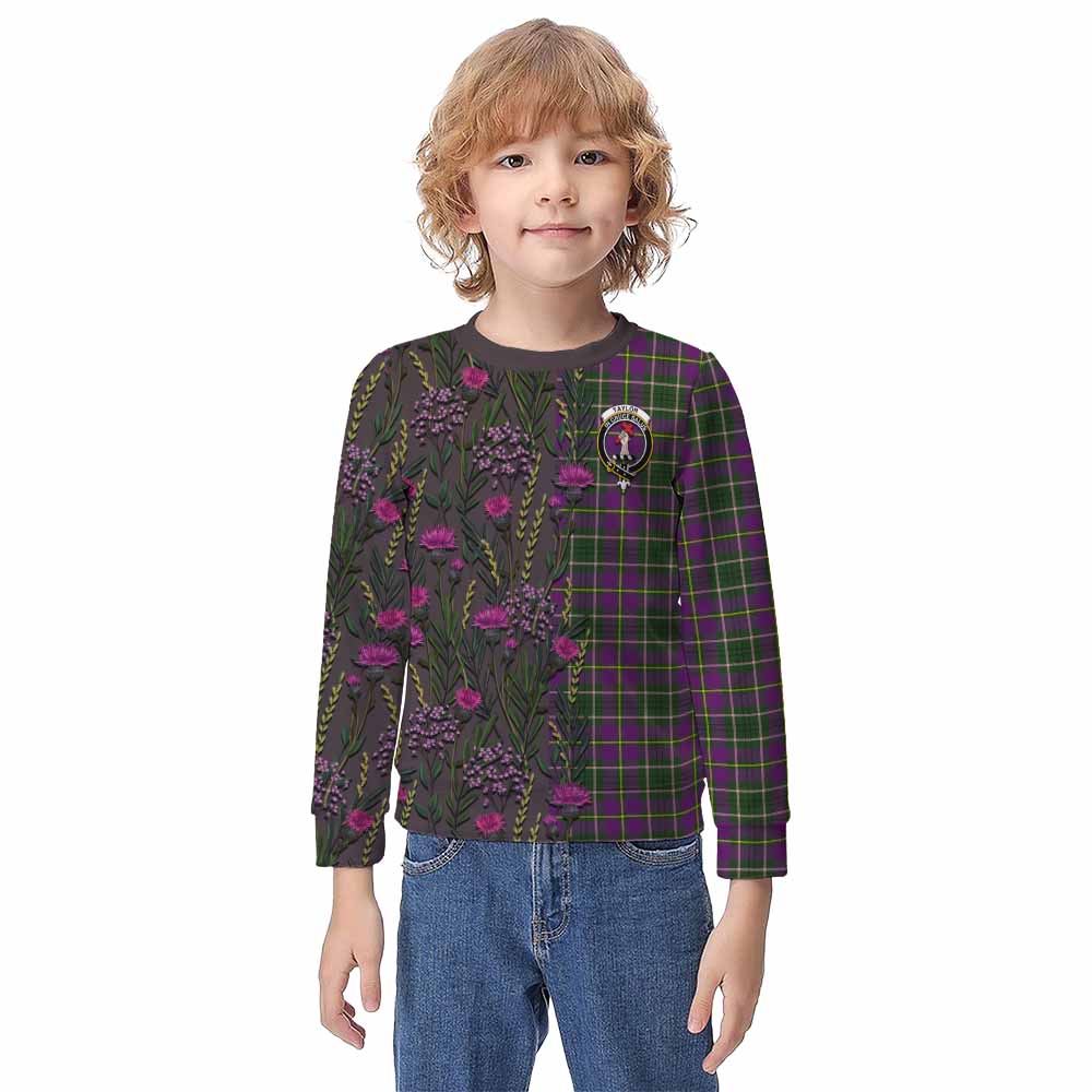 Taylor (Tailyour) Family Crest Tartan Kid Knitted Sweatshirt Scottish Thistle Flower Pattern Half Style - Tartan Vibes Clothing