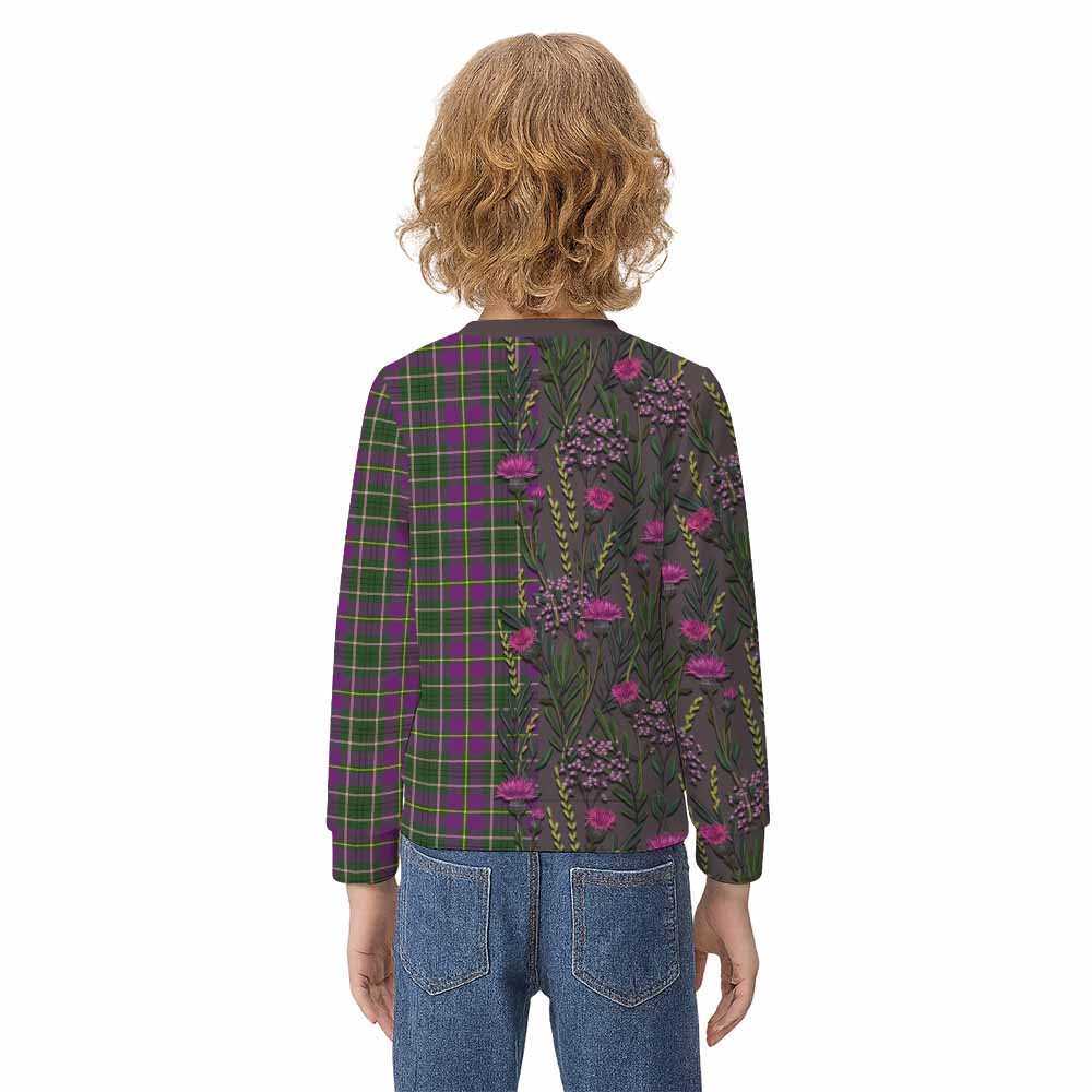 Taylor (Tailyour) Family Crest Tartan Kid Knitted Sweatshirt Scottish Thistle Flower Pattern Half Style - Tartan Vibes Clothing